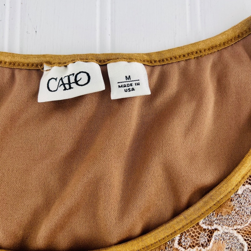 Cato Women's Blouse size Medium Gold Ivory Lace‎ Overlay Stretch 3/4 Sleeves Y2k - Picture 4 of 5